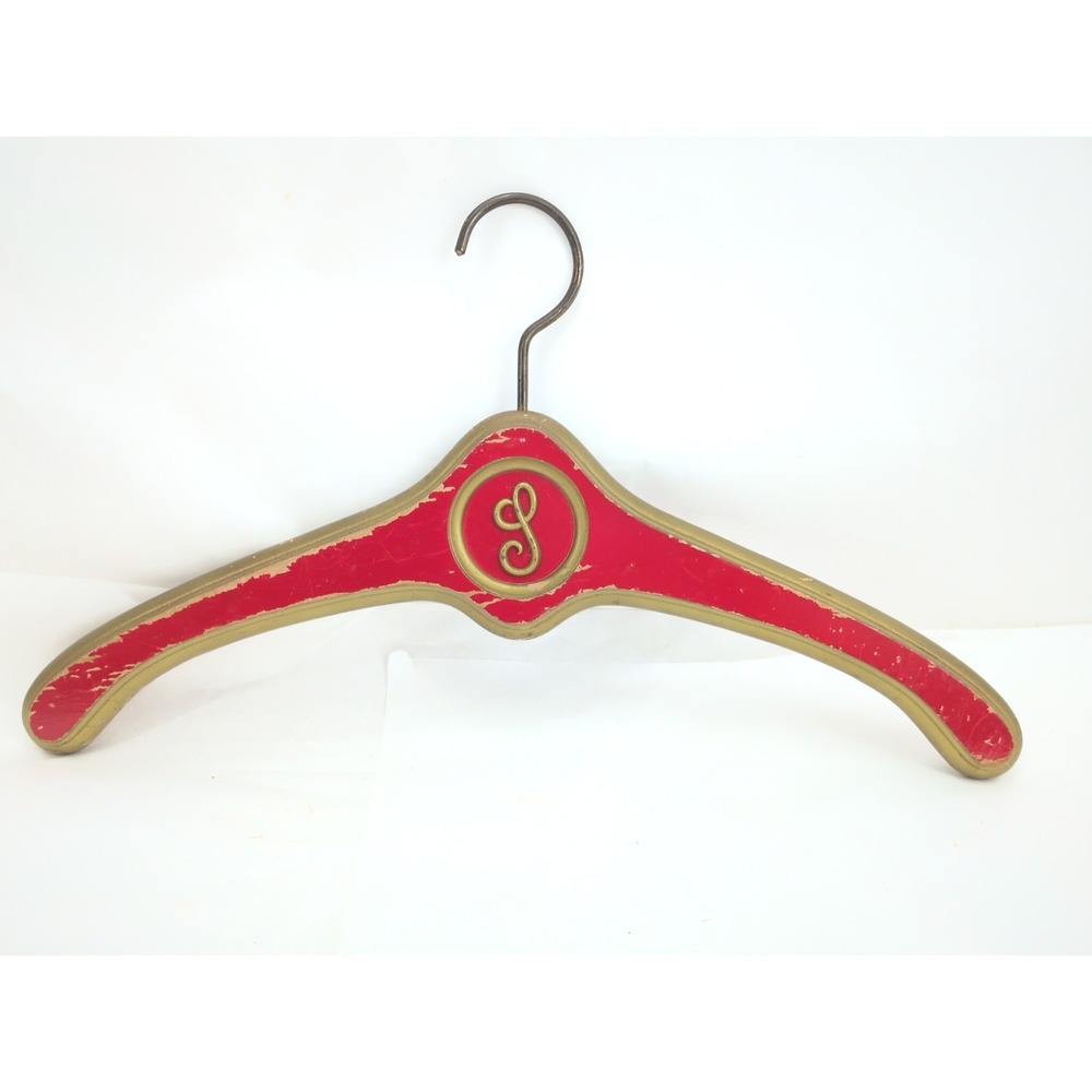 Hollywood Regency Red Gold Wooden Monogrammed Clothes Hanger Department S T L G